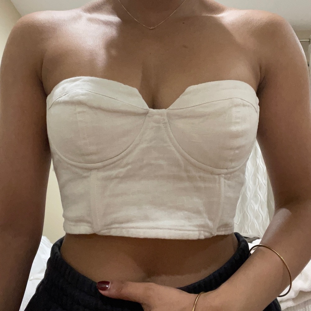 Glassons White Linen Corset Crop Top